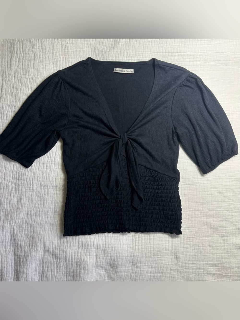 Abercrombie & Fitch Black Tie-Front Puff Sleeve Top Size Small